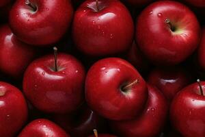 Close up of fresh red apples , top view, seamless pattern. Generative Ai photo