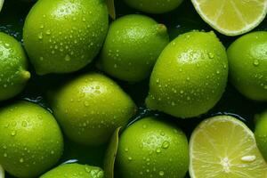 Close up of fresh limes , top view, seamless pattern. Generative Ai photo