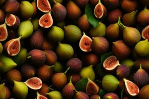 Closeup of fresh sweet figs, top view, seamless pattern. Generative Ai photo