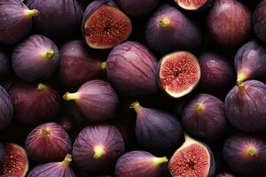 Closeup of fresh sweet figs, top view, seamless pattern. Generative Ai photo