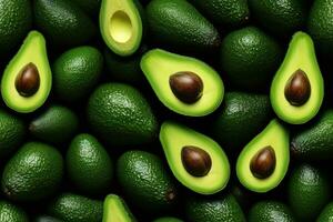 Closeup of fresh Avocados, top view, seamless pattern. Generative Ai photo