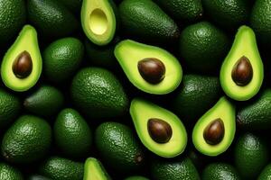 Closeup of fresh Avocados, top view, seamless pattern. Generative Ai photo