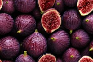 Closeup of fresh sweet figs, top view, seamless pattern. Generative Ai photo