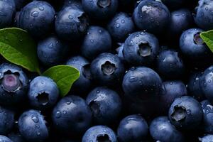 Closeup of fresh blueberry, top view, seamless pattern. Generative Ai photo