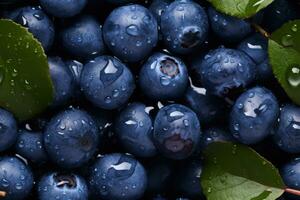Closeup of fresh blueberry, top view, seamless pattern. Generative Ai photo