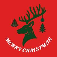 Christmas reindeer card template with Merry Christmas text on red background. vector illustration EPS 10.