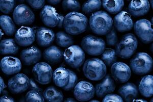 Closeup of fresh blueberry, top view, seamless pattern. Generative Ai photo