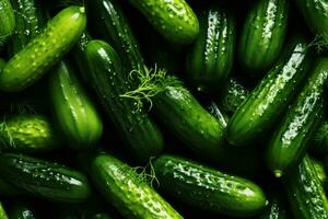 Close up of fresh cucumbers , top view, seamless pattern. Generative Ai photo