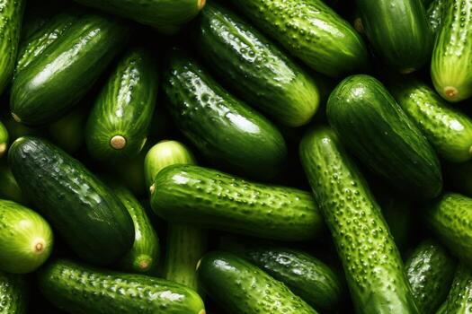 Close up of fresh cucumbers , top view, seamless pattern. Generative Ai photo