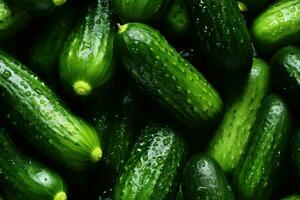 Close up of fresh cucumbers , top view, seamless pattern. Generative Ai photo