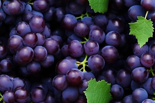 Close up of fresh black grapes , top view, seamless pattern. Generative Ai photo