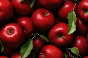 Close up of fresh red apples , top view, seamless pattern. Generative Ai photo