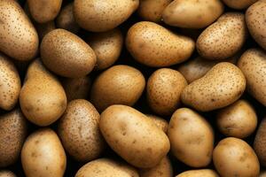 Close up of fresh potatoes , top view, seamless pattern. Generative Ai photo
