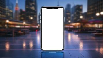 A mockup of a smartphone blank screen, set against a high-tech backdrop, providing an ideal template for showcasing app interfaces and digital concepts. Generative AI photo