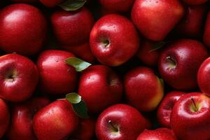 Close up of fresh red apples , top view, seamless pattern. Generative Ai photo