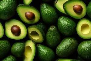 Closeup of fresh Avocados, top view, seamless pattern. Generative Ai photo