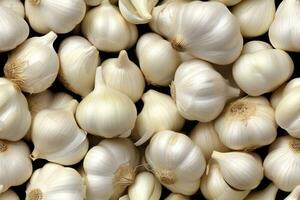 Close up of fresh garlic, top view, seamless pattern. Generative Ai photo