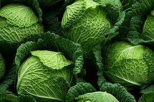 Close up of fresh cabbage , top view, seamless pattern. Generative Ai photo