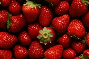 Close up of fresh juicy strawberries , top view, seamless pattern. Generative Ai photo