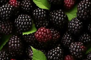 Closeup of fresh blackberries, top view, seamless pattern. Generative Ai photo