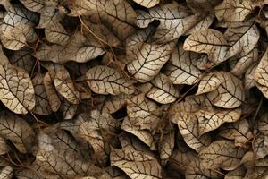 Close Up of dried leaves , top view, seamless pattern. Generative Ai photo