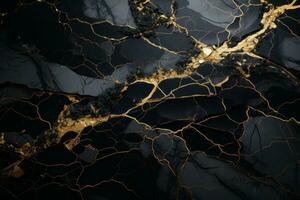 Portoro marble's bold black background and striking gold veining, giving a sense of drama and contrast. Generative AI photo