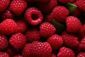 Closeup of fresh raspberry, top view, seamless pattern. Generative Ai photo