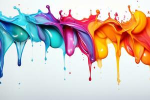 Abstract Colorful and vibrant of acrylic paint splashes on a white background. Colors of paint dripping and splashing across the surface, creating a visually appealing effect. Generative AI photo