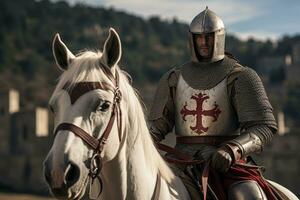 Training regimen of Knights Templar, from combat drills to horsemanship, highlighting their skills and discipline. Generative Ai photo