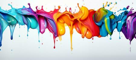Abstract Colorful and vibrant of acrylic paint splashes on a white background. Colors of paint dripping and splashing across the surface, creating a visually appealing effect. Generative AI photo