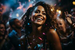 Vibrant nightclub atmosphere with stylish individuals dancing and enjoying the night, capturing the energy and glamour mentioned in the song. Generative AI photo