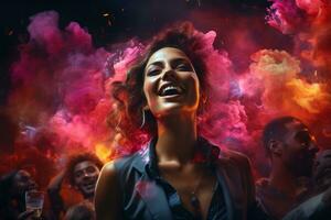 Vibrant nightclub atmosphere with stylish individuals dancing and enjoying the night, capturing the energy and glamour mentioned in the song. Generative AI photo