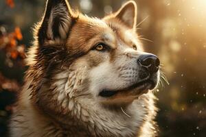 A close-up portrait of an Akita dog, capturing its dignified and regal expression. Generative AI photo