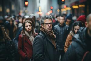 Crowd of people walking on New York city street. Generative Ai photo