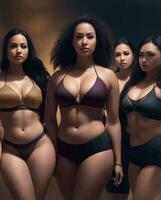 Group of beautiful women with curvy body and posing together to show woman power and strength. Body positive concept. Generative AI photo