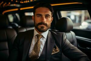 Arab businessman in luxury limousine. Generative Ai photo