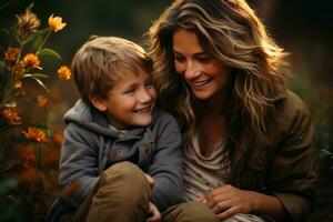 Mother and small son bonding time together. Generative Ai photo