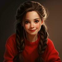 AI Generative Beautiful similing girl with long hair twintails wearing red sweater photo