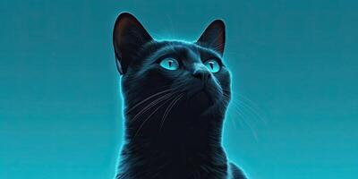 Cat portrait on minimal blue background for banners photo