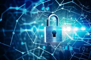 security concept with padlock on digital background. Generative AI photo