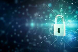 security concept with padlock on network background. Generative AI photo