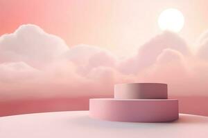 a pink podium with a sun in the background. Generative AI photo