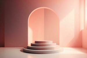 an empty room with a staircase and an archway. Generative AI photo