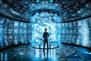 a man standing in front of a futuristic machine. generative ai photo