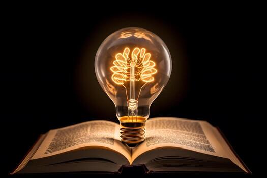 an open book with a light bulb on top. generative ai photo