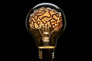 a light bulb with a brain inside. generative ai photo