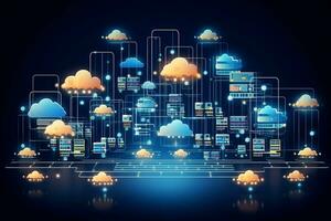 cloud computing concept with cloud computing network. generative ai photo