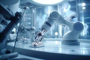 a robotic arm is holding a small object. generative ai photo