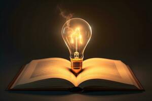 an open book with a light bulb on top. generative ai photo