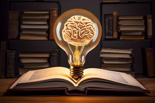 an open book with a light bulb inside of it. generative ai photo